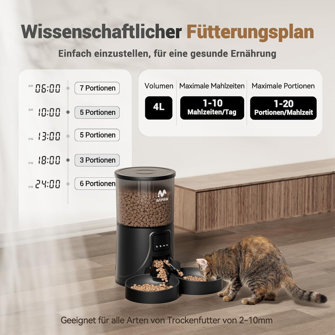 IMIPAW Futterautomat Katze WiFi 2.4G: APP-Steuerung Trockenfutterspender für 2 Kleine Hunde und Katz