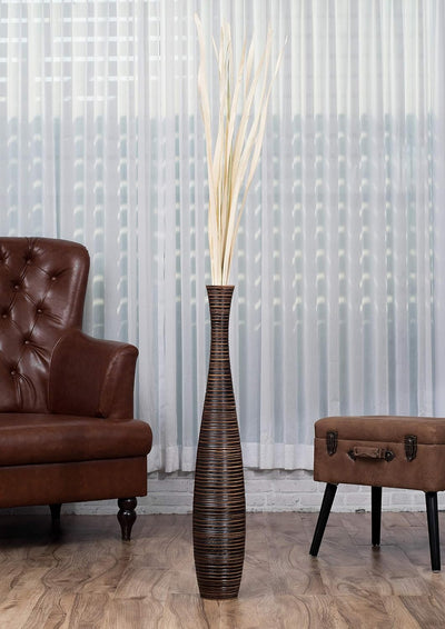 Leewadee Grosse Bodenvase für Dekozweige hohe Standvase Design Holzvase, Holz, 90 cm, Braun 90 cm Br