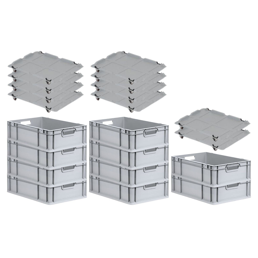 PROREGAL SuperSparSet 10x Eurobox NextGen Economy mit Auflagedeckel und 4x Schiebeschnappverschlüsse