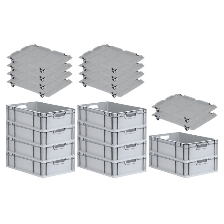 PROREGAL SuperSparSet 10x Eurobox NextGen Economy mit Auflagedeckel und 4x Schiebeschnappverschlüsse