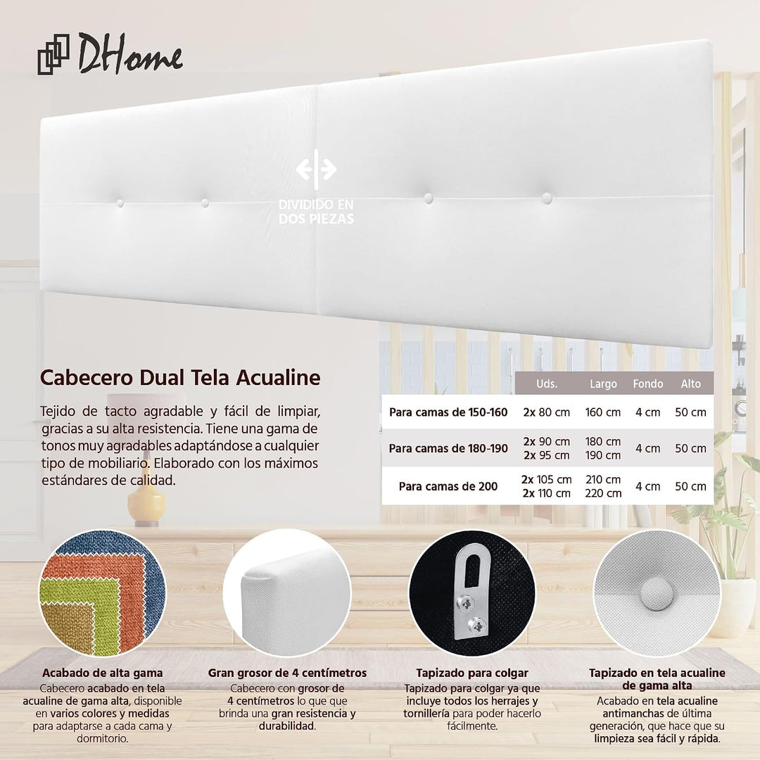DHOME Kunstleder oder Stoff Kopfteil Acualine Pro DUAL geteilt in 2 Teile High-End gepolstertes Kopf