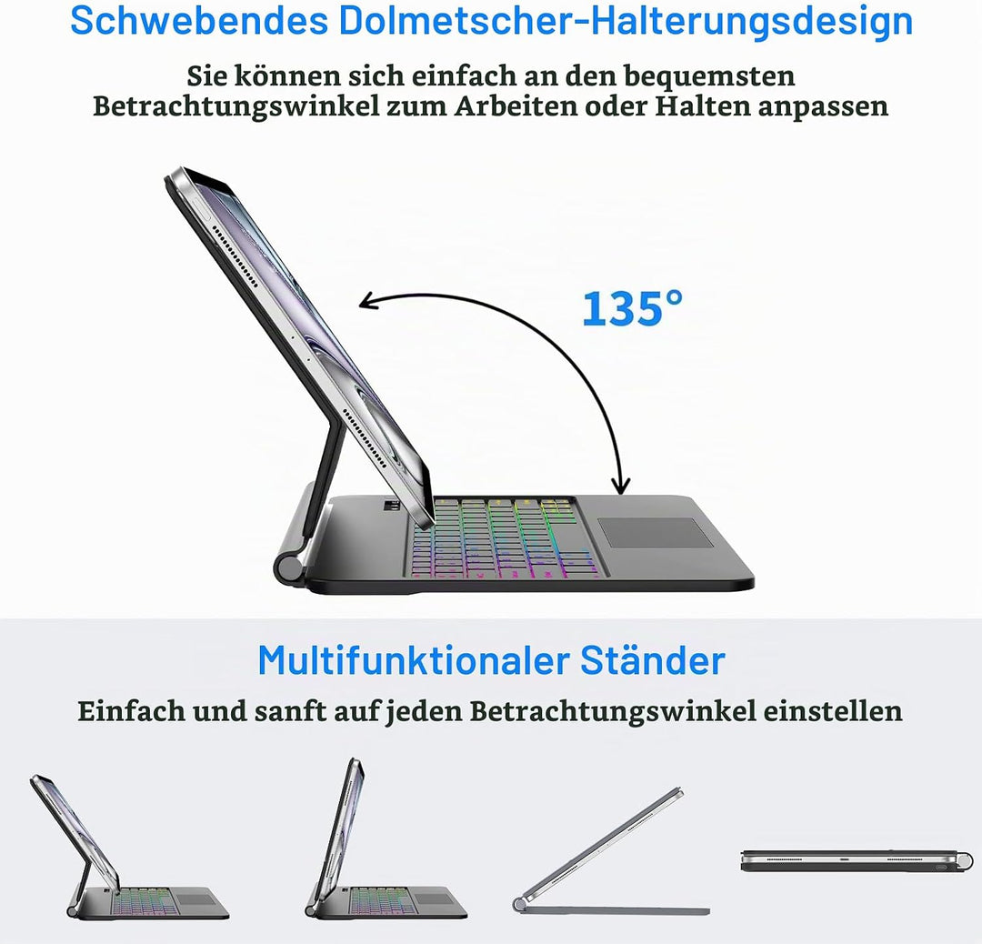 Magic Tastatur Hülle für iPad Air 13 2025/2024 (M3/M2), Magic Keyboard für iPad Pro 12.9 (6/5/4/3 Ge