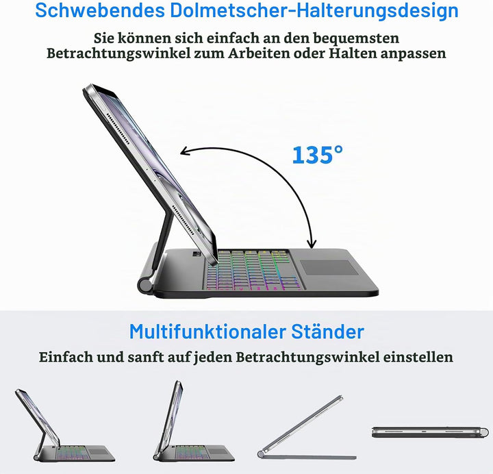 Magic Tastatur Hülle für iPad Air 13 2025/2024 (M3/M2), Magic Keyboard für iPad Pro 12.9 (6/5/4/3 Ge