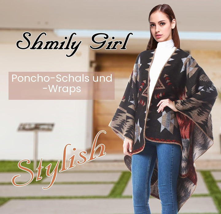 Shmily Girl Poncho Damen Strick Poncho Winter Warm Elegant Poncho Decke Poncho Cape Mantel Übergross