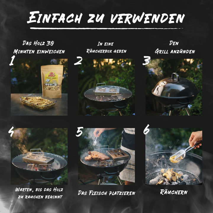 6 x Grill Räucherchips Pack - BBQ Räucherholz - Olive, Orange, Mandel, Zitronen, Walnuss und Eiche R