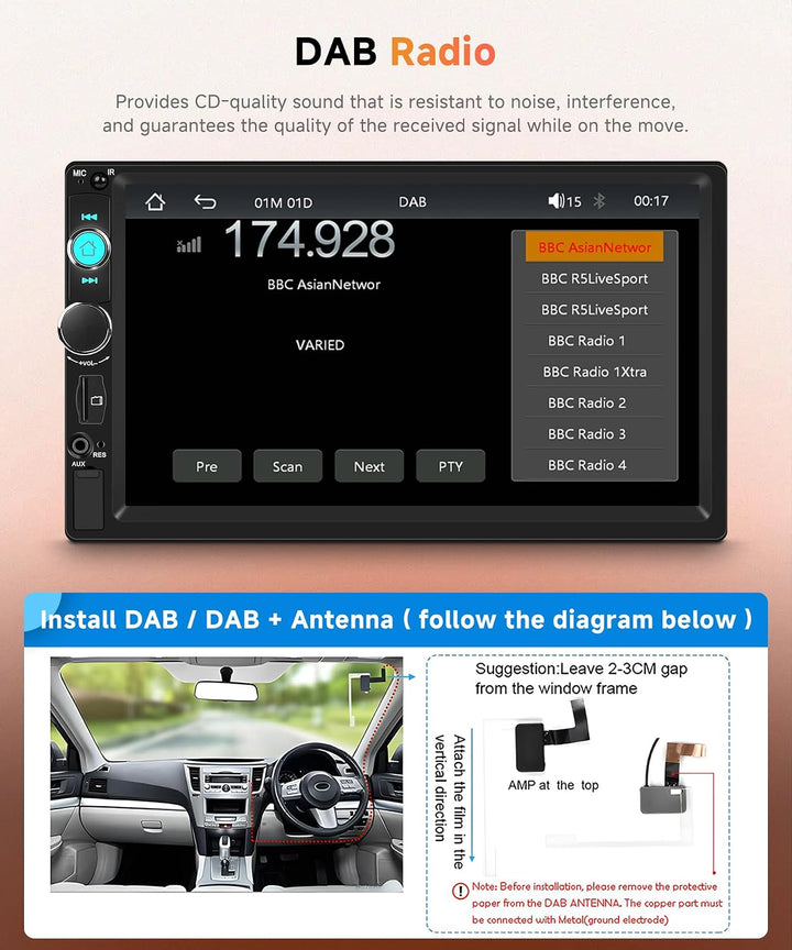 Rimoody DAB+/DAB Autoradio 2 Din mit Wireless Carplay Android Auto Bluetooth 5.2, 7 Zoll Touchscreen
