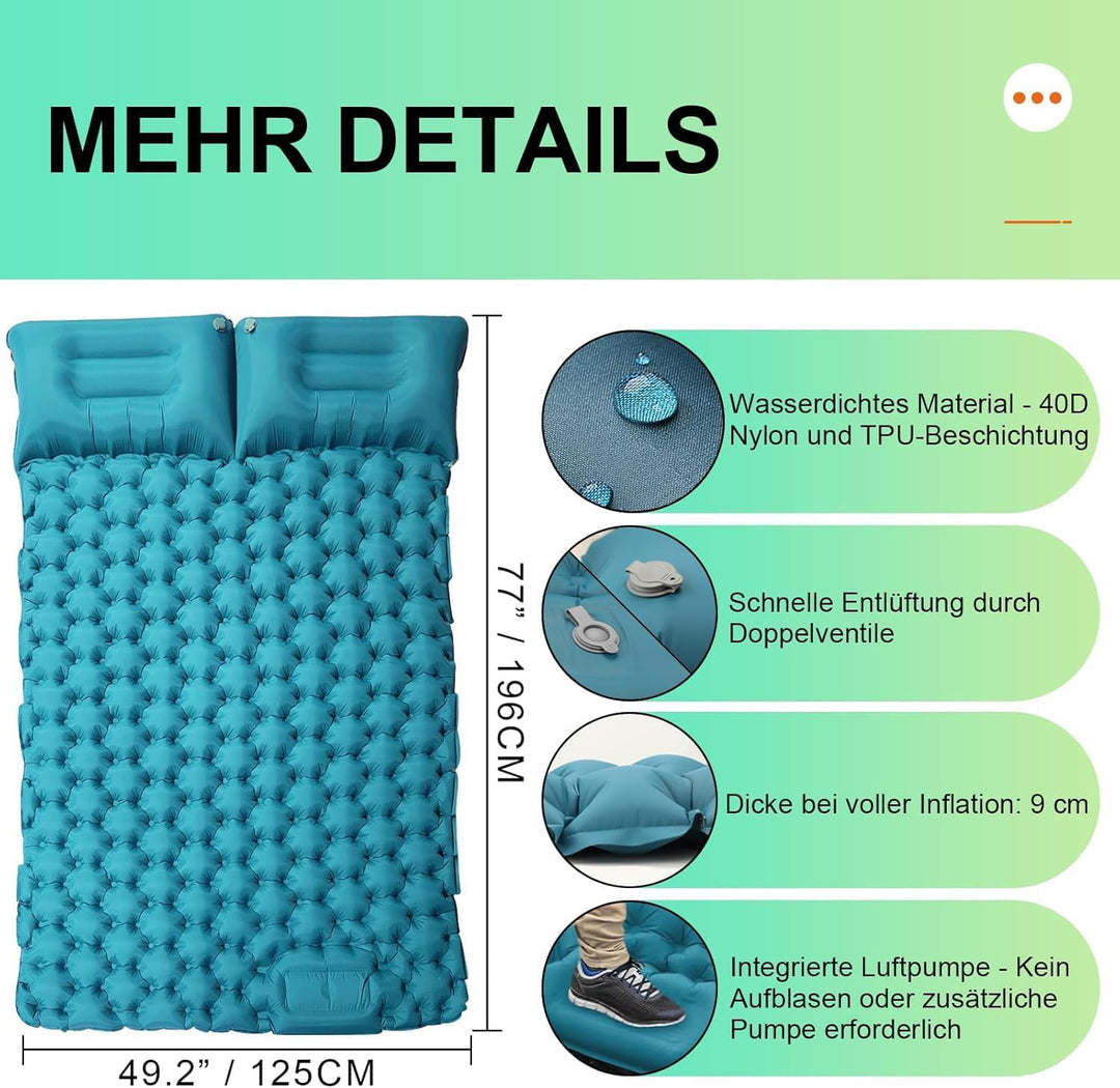 Luftmatratze Camping Ultraleichte Isomatte Camping mit Fusspresse Pumpe, Aufblasbare Matratze für Ou