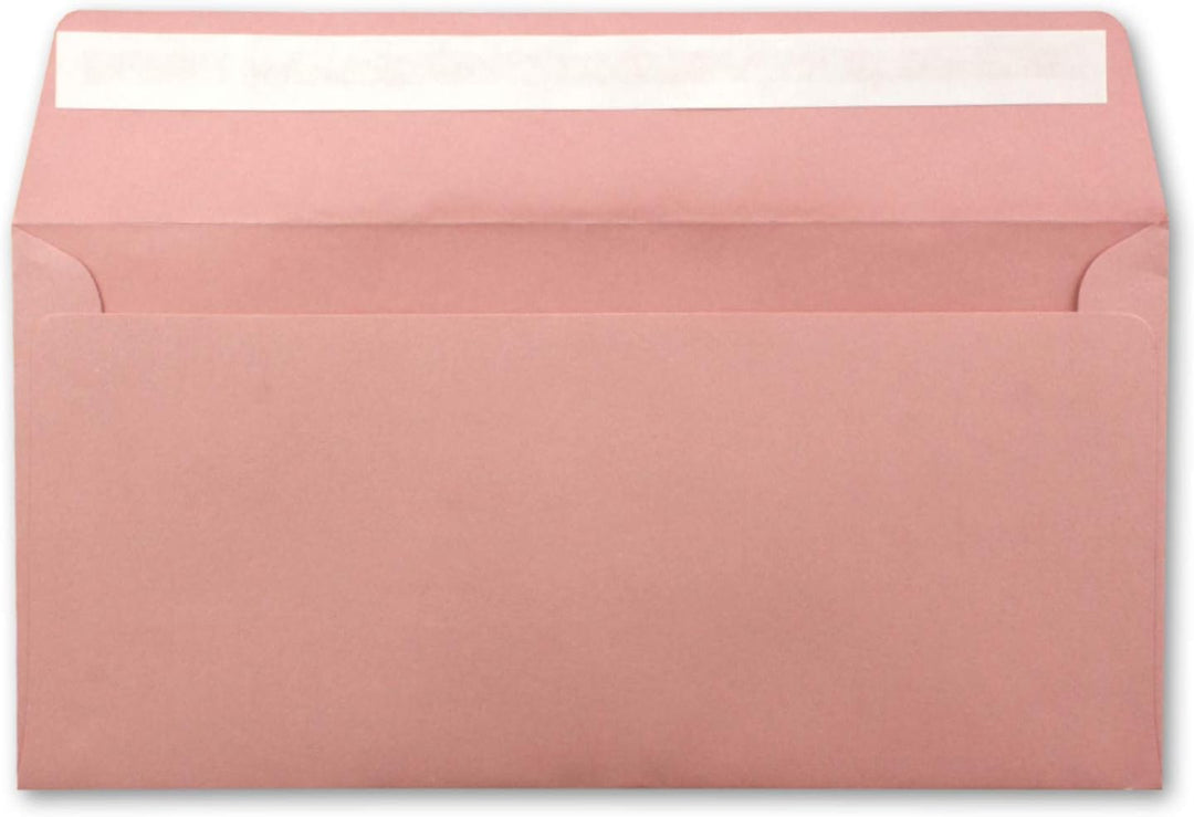 100 Brief-Umschläge DIN Lang - Altrosa (Rosa) - 110 g/m² - 11 x 22 cm - sehr formstabil - Haftklebun