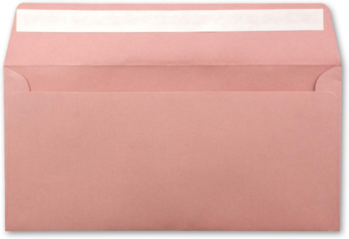100 Brief-Umschläge DIN Lang - Altrosa (Rosa) - 110 g/m² - 11 x 22 cm - sehr formstabil - Haftklebun