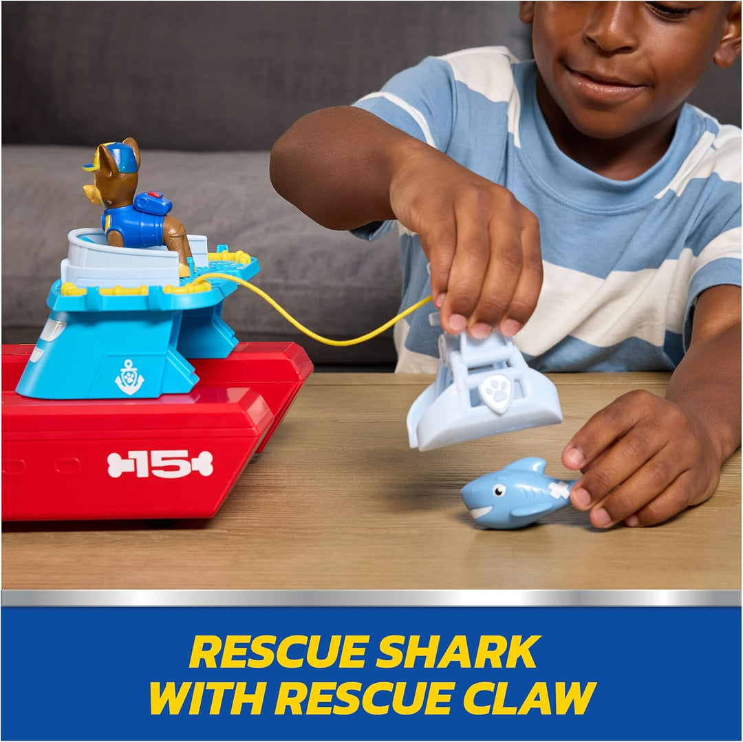 AW Patrol – Sea Patroller Rettungsboot mit Chase Figur und Hai, ca. 23 cm, 2 Einsatzmodi Wasser & La