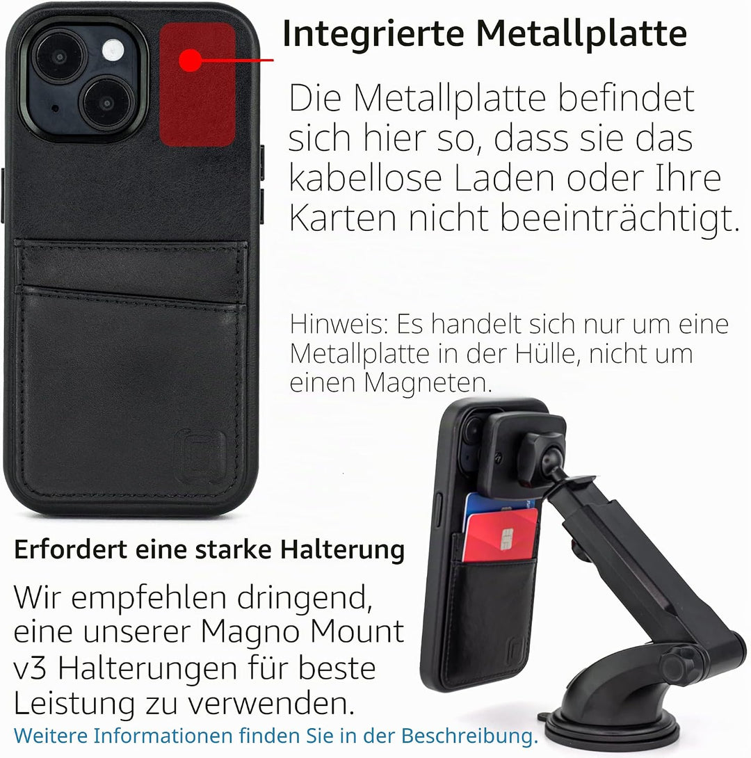 Dockem Echtleder Kartenetui für iPhone 14 mit Kartenfachen und Integrierter Metallplatte zur Magneti
