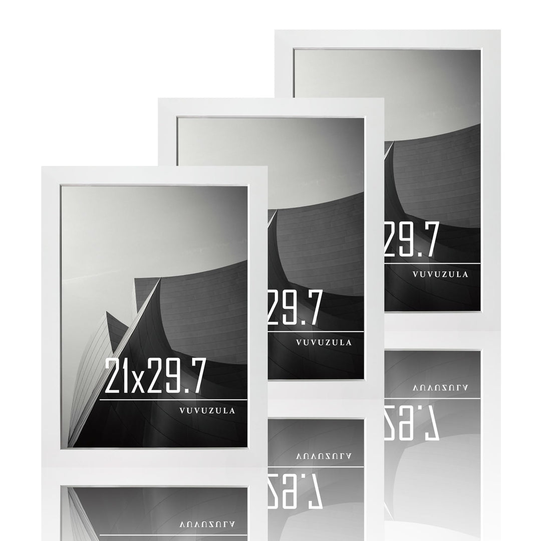 VUVUZULA Bilderrahmen A4 Weiss Holz Fotorahmen 21x30cm Holzrahmen MDF Rahmen DIN A4 für Urkunden 3er