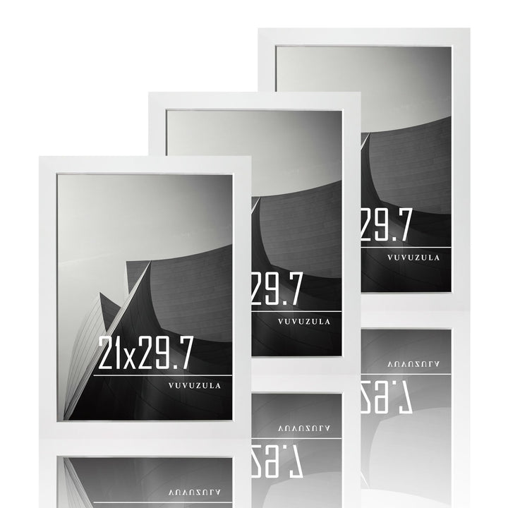 VUVUZULA Bilderrahmen A4 Weiss Holz Fotorahmen 21x30cm Holzrahmen MDF Rahmen DIN A4 für Urkunden 3er