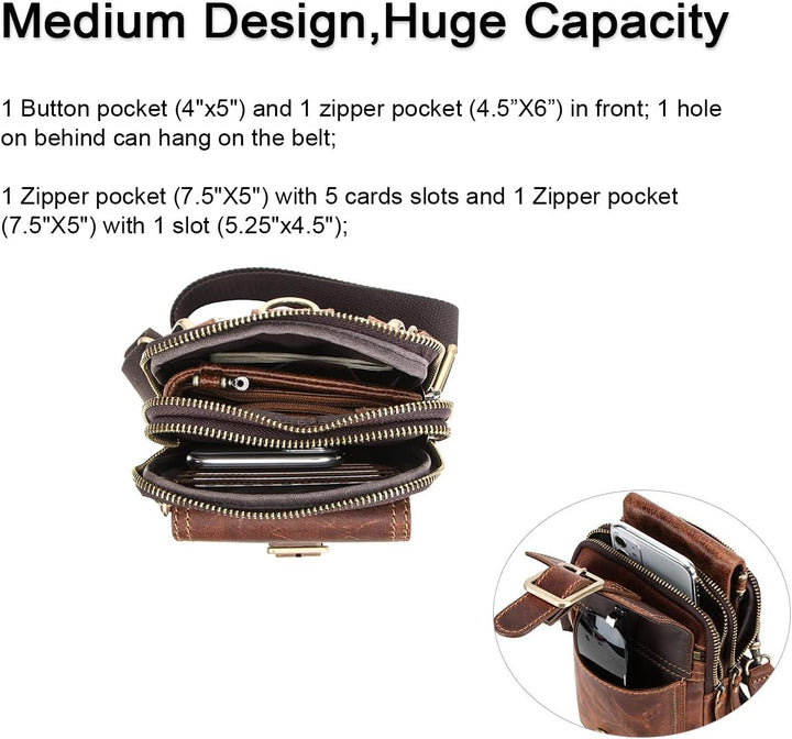 CONTACTS Echtes Leder Herren Kleine Messenger Taillentasche Gürteltasche Telefon Brieftasche Geldbör