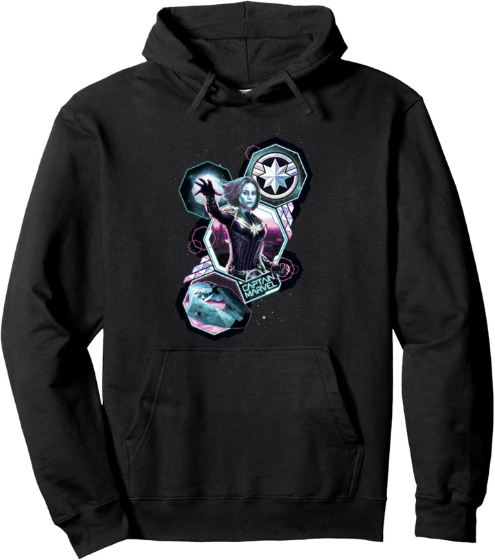 Captain Marvel Space Logos Portrait Pullover Hoodie