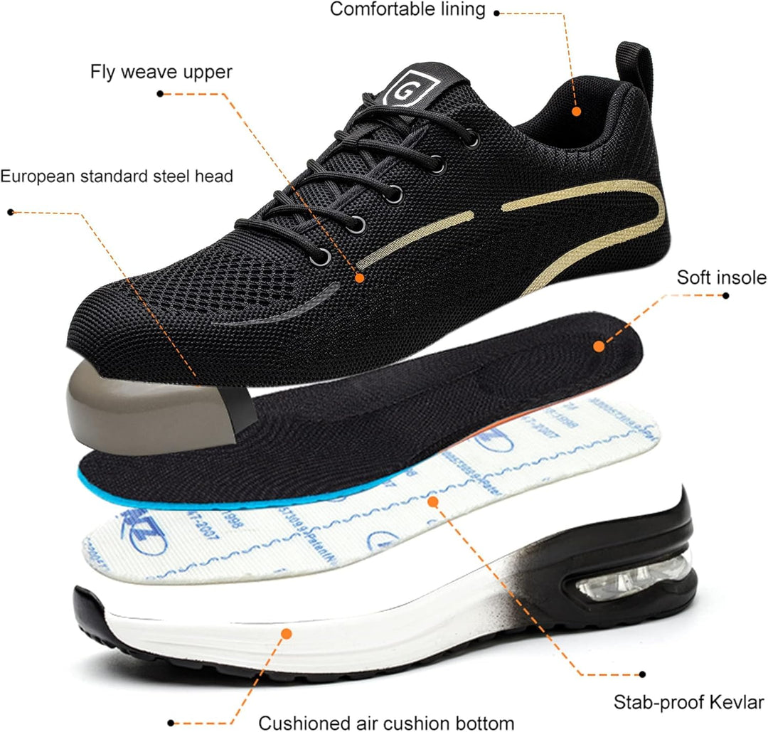 YEKOYIOO Sicherheitsschuhe Herren Damen Arbeitsschuhe mit Stahlkappe Sneaker Schutzschuhe 41 EU Gold