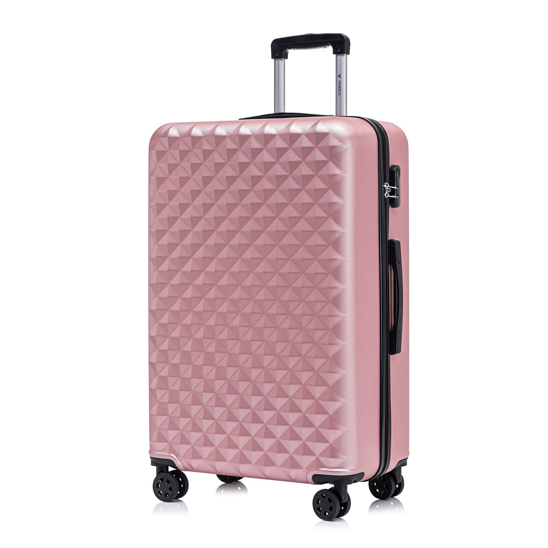 Koffer Suitcase XL Roségold, Trolley Reisekoffer, Rollkoffer Handgepäck mit 4 Rollen 360°, Hartschal