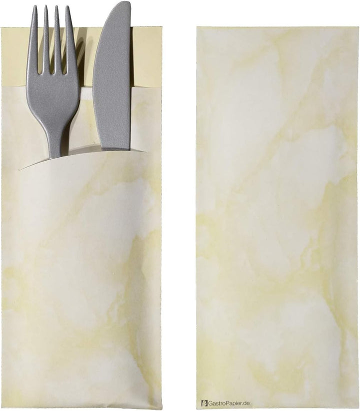 Gastropapier 520 Bestecktaschen mit Serviette Creme beige marmoriert 20 cm 520 Stück Creme, 520 Stüc