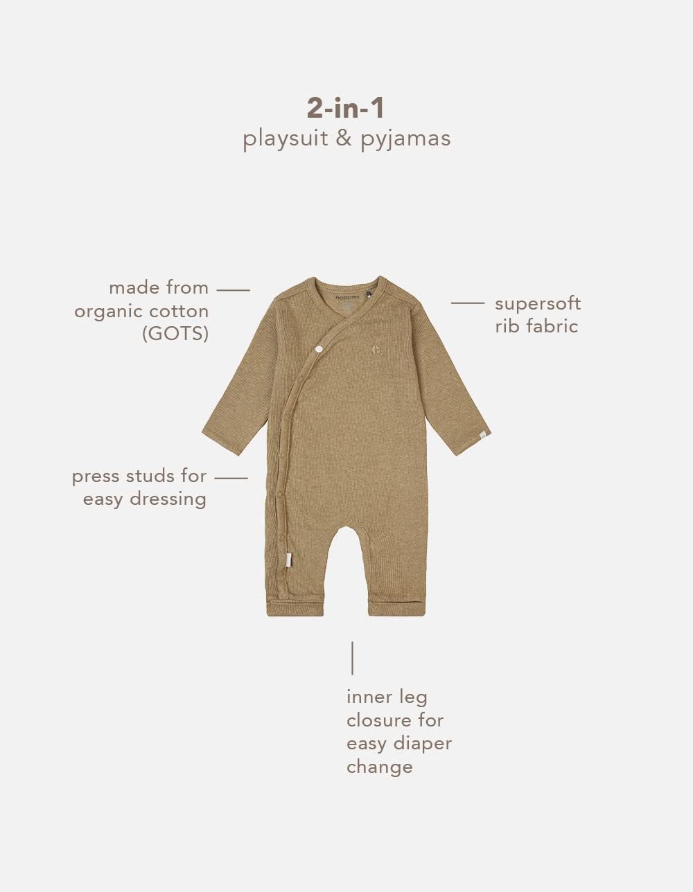 Noppies Unisex Baby U Playsuit Ls Rib Nevis Kleinkind-Strampelanzug 50 Light Green Melange, 50 Light