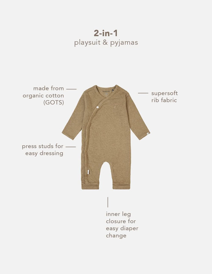 Noppies Unisex Baby U Playsuit Ls Rib Nevis Kleinkind-Strampelanzug 50 Light Green Melange, 50 Light