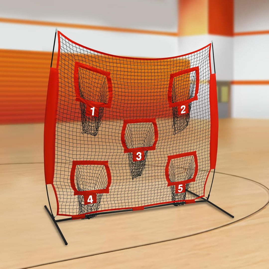 Rugby Wurfnetz 2.13x2.13m, Fussballtrainer mit 5 Zieltaschen, Quarterback Trainingsnetz für Wurfgena