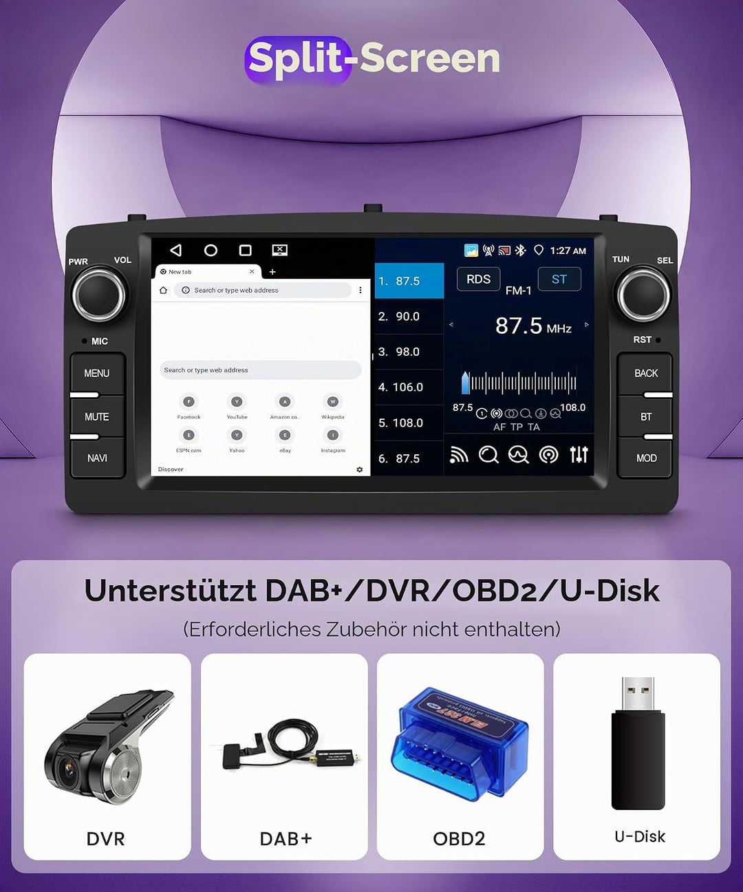 Rimoody 4G+64G Android Autoradio für Toyota Corolla E120 E130 2000-2007 BYD F3 2006-2013 mit Wireles