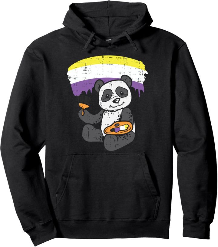 Panda Painting Animal LGBTQ Non-Binary Flag Genderqueer Pullover Hoodie