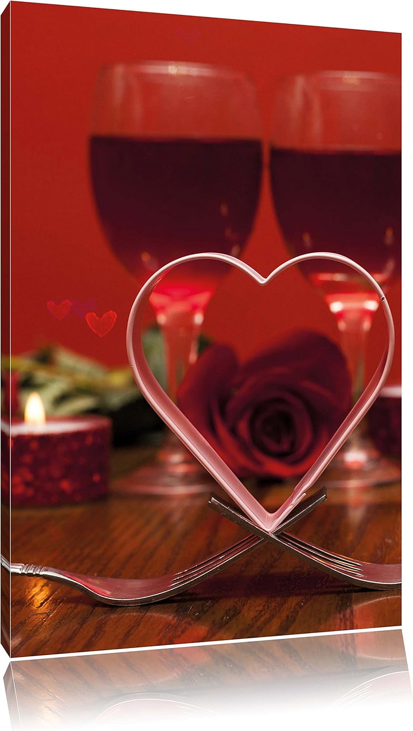 Pixxprint Candle Light Dinner Wein als Leinwandbild/Grösse: 100x70 / Wandbild/Kunstdruck/fertig besp