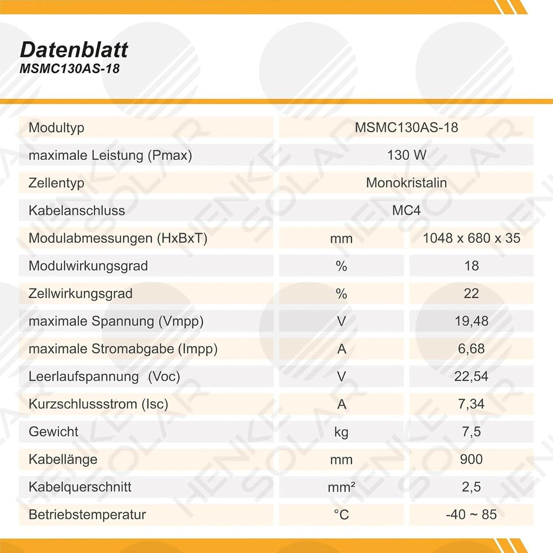 130 Watt 12V Solarmodul Monokristallin - Solarpanel - PV-Modul - Solar Photovoltaik - Camping GmbH