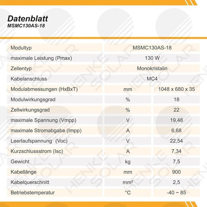 130 Watt 12V Solarmodul Monokristallin - Solarpanel - PV-Modul - Solar Photovoltaik - Camping GmbH