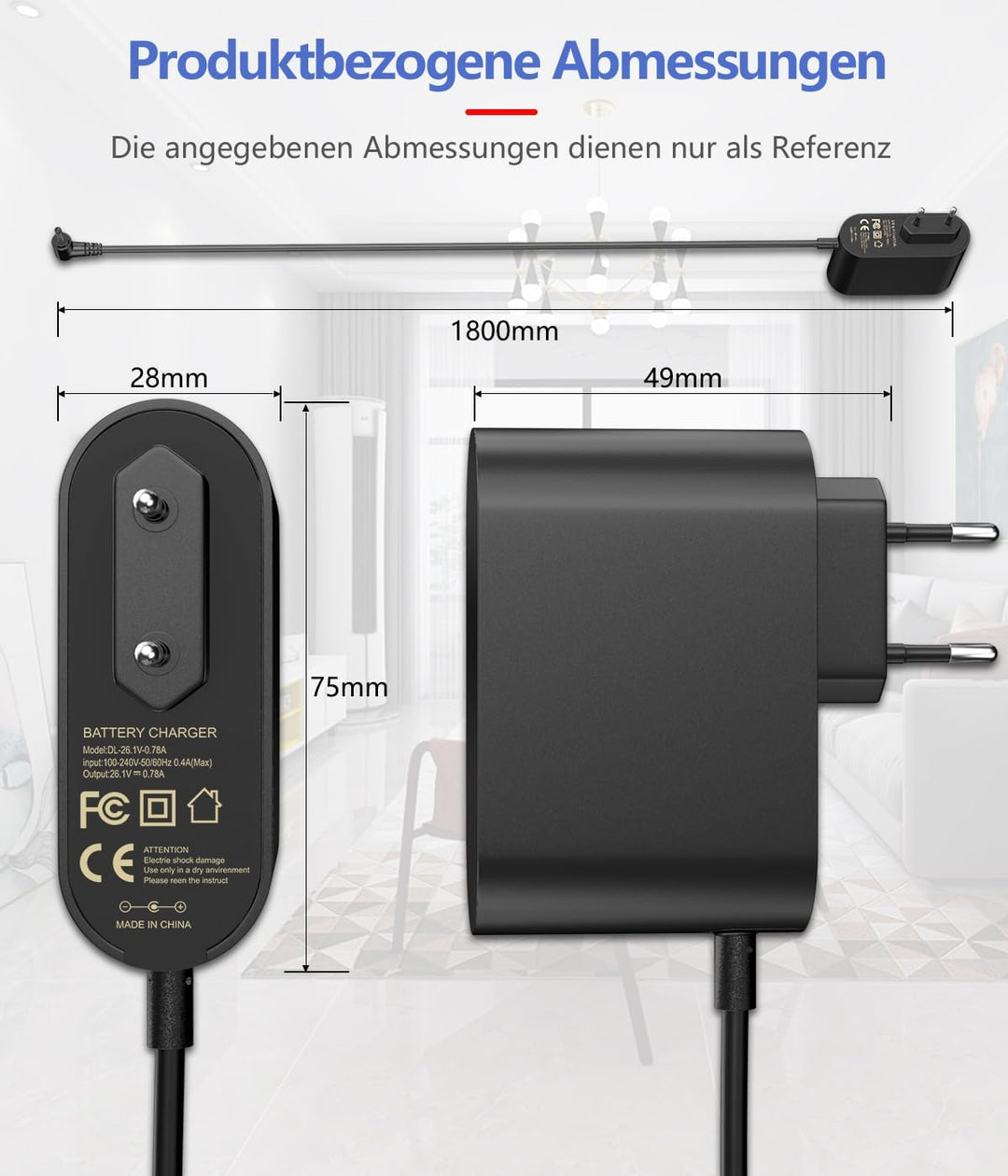 Ladekabel Dyson V8 Ladegerät 26.1V Netzteil für Dyson V8 V7 V6 DC58 DC59 DC60 DC61 DC72 SV03 SV04 SV