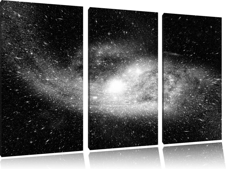 Pixxprint Ferne Galaxie im Sternenstaub Kunst B&W 3-Teiler Leinwandbild 120x80 Bild auf Leinwand