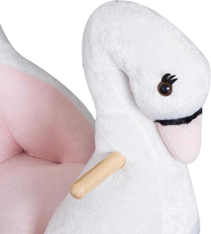 HOMCOM Schaukeltier Schaukelpferd mit Sicherheitsgurt Musik, 55 cm Baby Schaukel aus weichem Plüsch