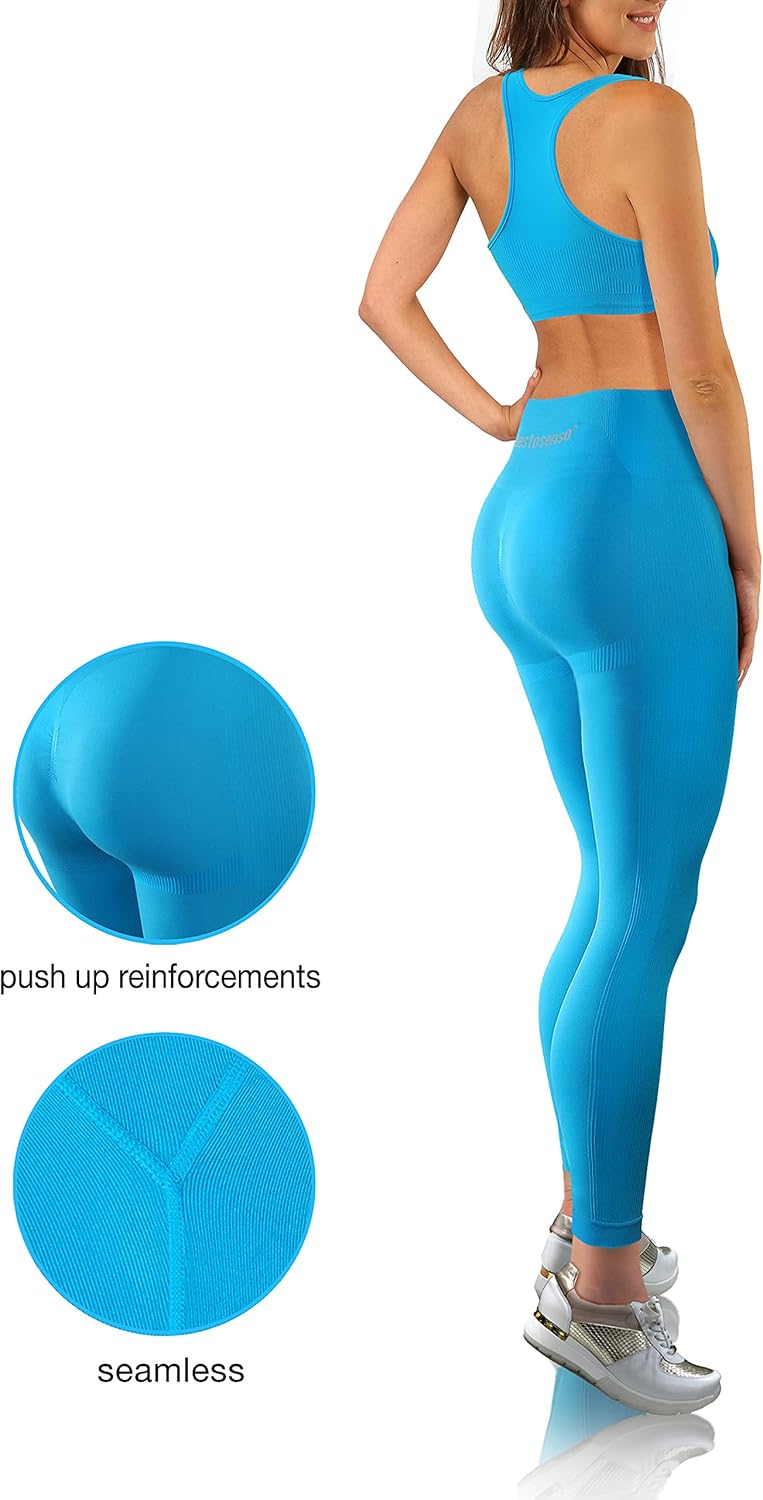 sesto senso Sportzeug Damen Set Fitness Yoga BH + Leggings Nahtlose Sportbekleidung L-XL Türkis, L-X