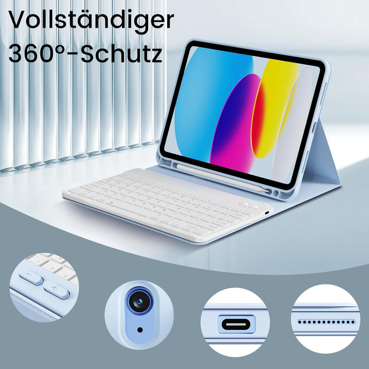 Hülle mit Tastatur für iPad A16 11 Generation 2025 (11 Zoll), iPad 10 Generation 2022 (10.9 Zoll) mi