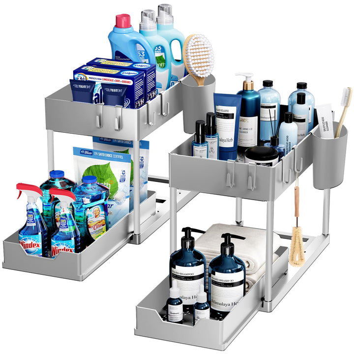 Puricon 2 Set Unter Waschbecken Regal, 2 Etagen Standregal Küche Arbeitsplatte Regal Organizer, Mehr