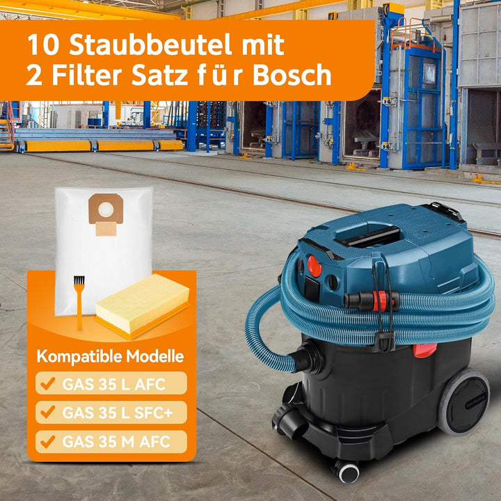 10 Stück Staubsaugerbeutel für Bosch GAS 35 L AFC/L SFC+/M AFC Professional Staubsauger mit 2 Ersatz