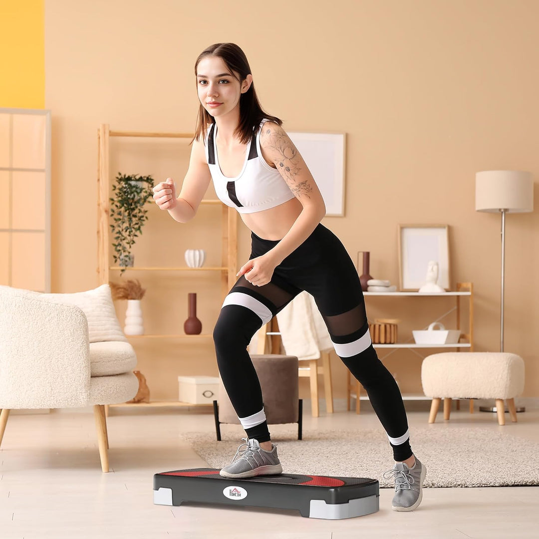 HOMCOM Aosom.fr x FFHandball Fitness Aerobic Stepper – höhenverstellbar 10/15/20 cm, rutschfeste Obe