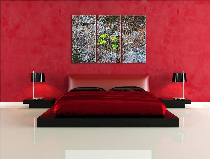 zarte Kleeblätter auf Kalkboden NewArt 3-Teiler Leinwandbild 120x80 Bild auf Leinwand, XXL riesige B