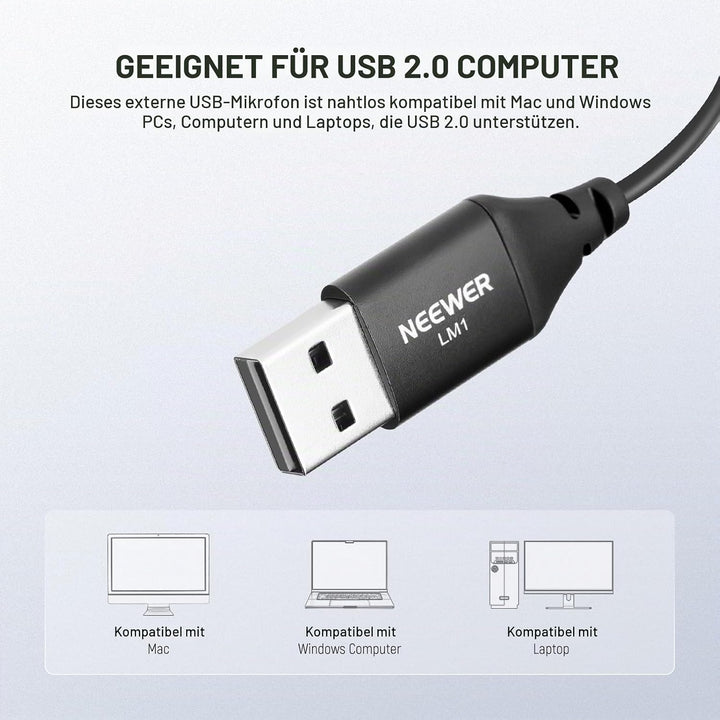 NEEWER USB A Ansteckmikrofon Mini Lavalier Mikrofon mit omnidirektionaler Richtwirkung 2m Kabel für