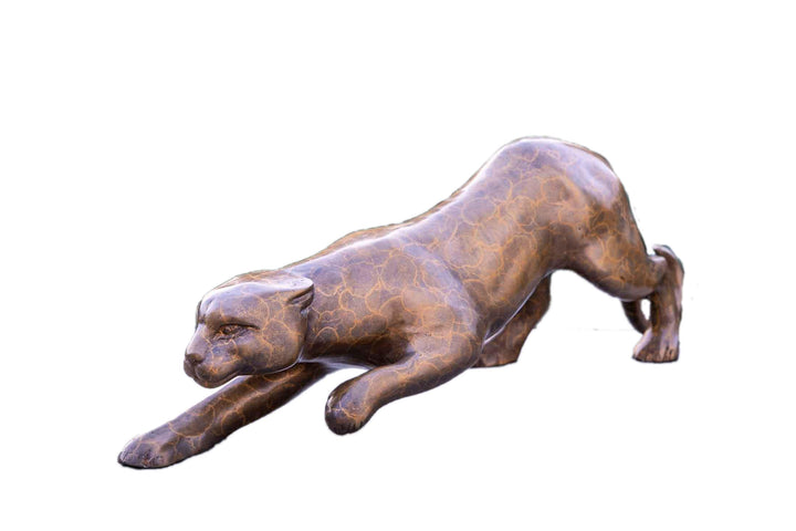 IDYL Bronze-Skulptur Kleiner Jaguar Wildkatze| 14 x 11 x 45 cm | Tierfigur Katze aus Bronze handgefe