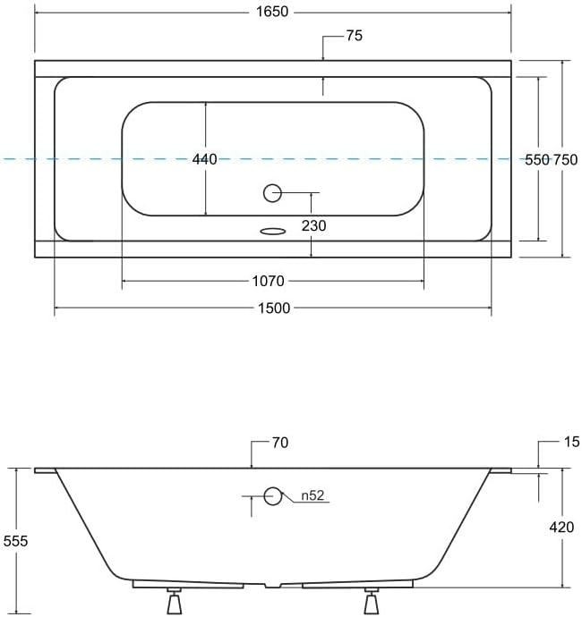 BADLAND Badewanne Original Weiss Acryl Wanne Rechteck QUADRO SLIM 165x75 KOMPLETTSET SET mit Premium