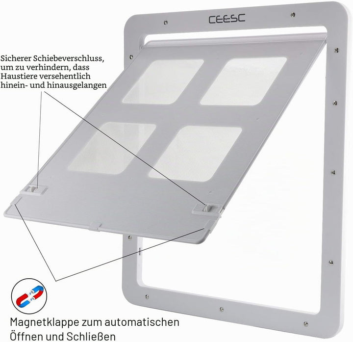 CEESC-Hundeschirmtür (Aussengrösse: 43 cm x 37 cm), abschliessbare Haustiergittertür für Hunde und H