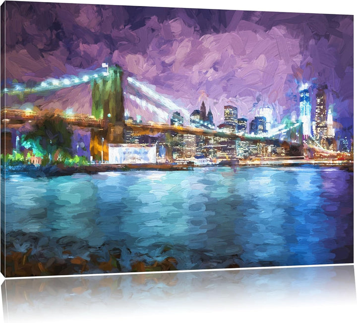 Pixxprint Skyline New York Pinsel Effekt, Format: 100x70 auf Leinwand, 100x70
