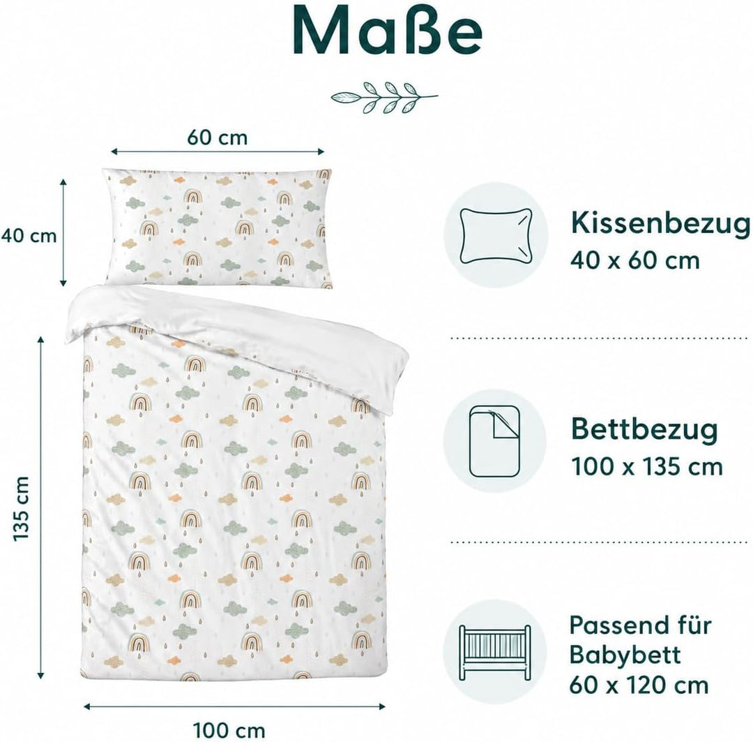 Wendbare Babybettwäsche-Sets (60 x 120 cm), 100 % Baumwolle, bestehend aus Bettbezug und Kissenbezug