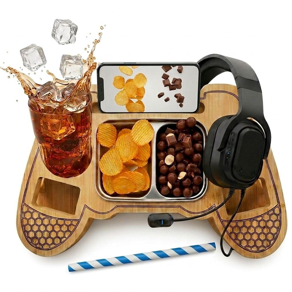 1BRANCH2 UNITY&HERITAGE SnackPad – Die Couchbar für Gamer im Controller-Design | Premium Bambus Snac