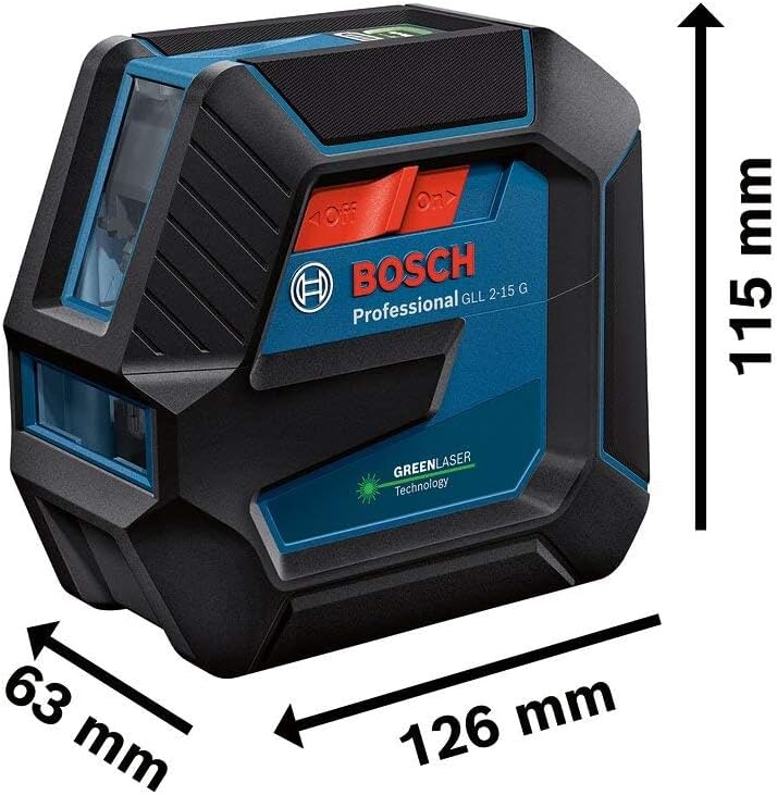 Bosch Professional Linienlaser GLL 2-15 G (grüner Laser, Halterung LB 10, Stativ BT 150, sichtbarer