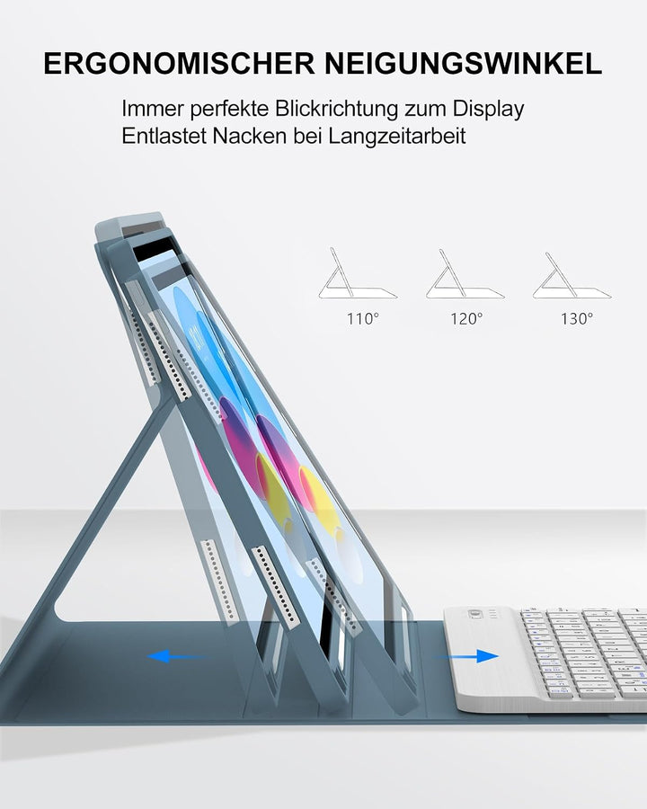 Für iPad A16 11. Gen &amp; 10. Gen Hülle mit Tastatur QWERTZ | Langer Akkulaufzeit, Zuverlässiger Schutz