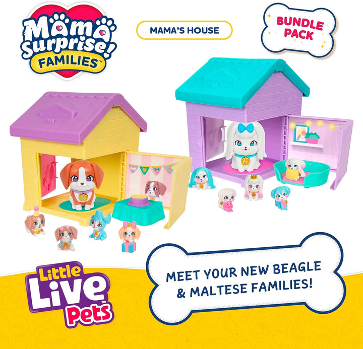 Little Live Pets Mama Surprise Families – Mamas Hütte-Packung, Bulldogge & Spaniel, 2 Hütten & Welpe