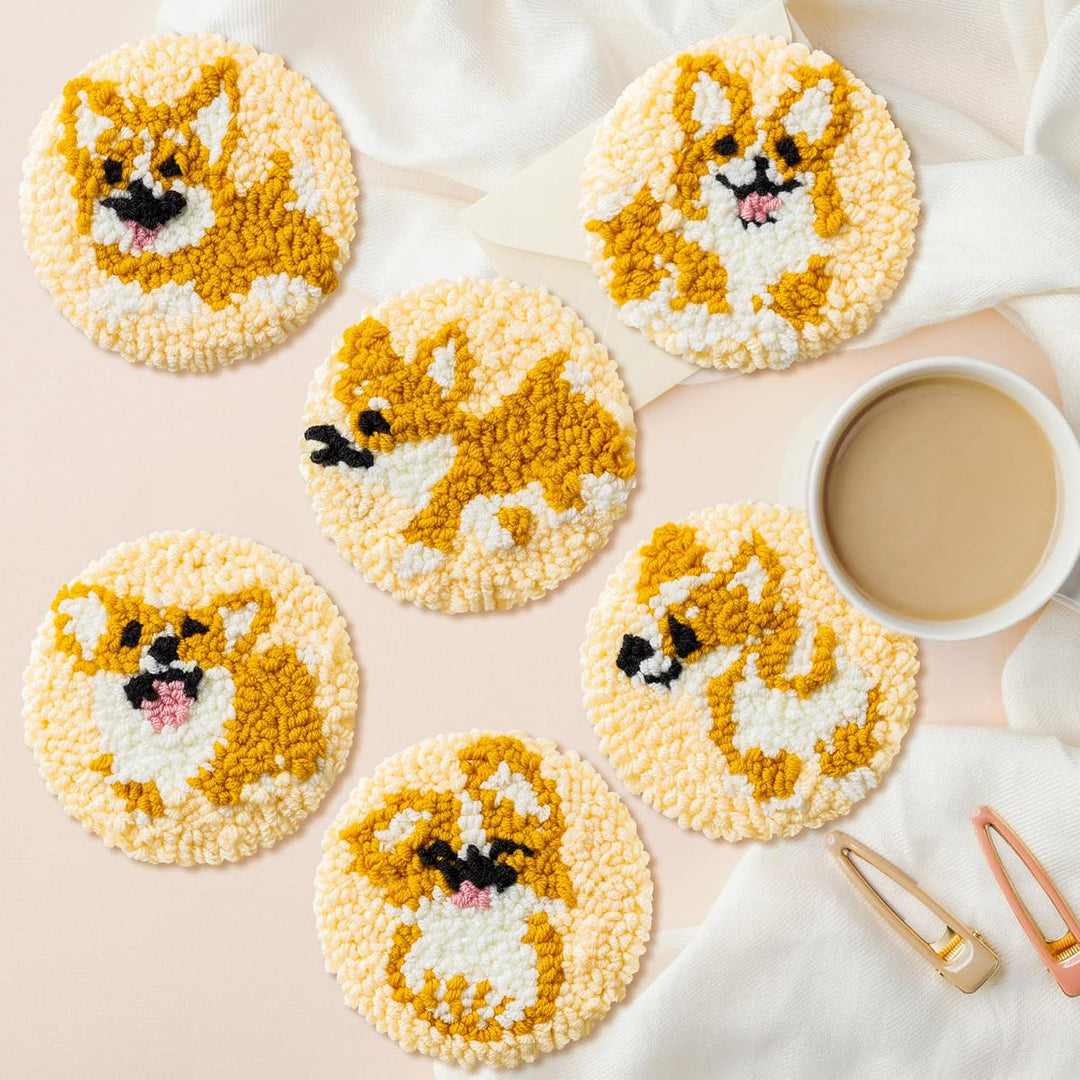 WATINC Punch Needle Untersetzer Kit Corgi DIY Handwerk Stickerei Kit Easy Embroidery für Anfänger Co